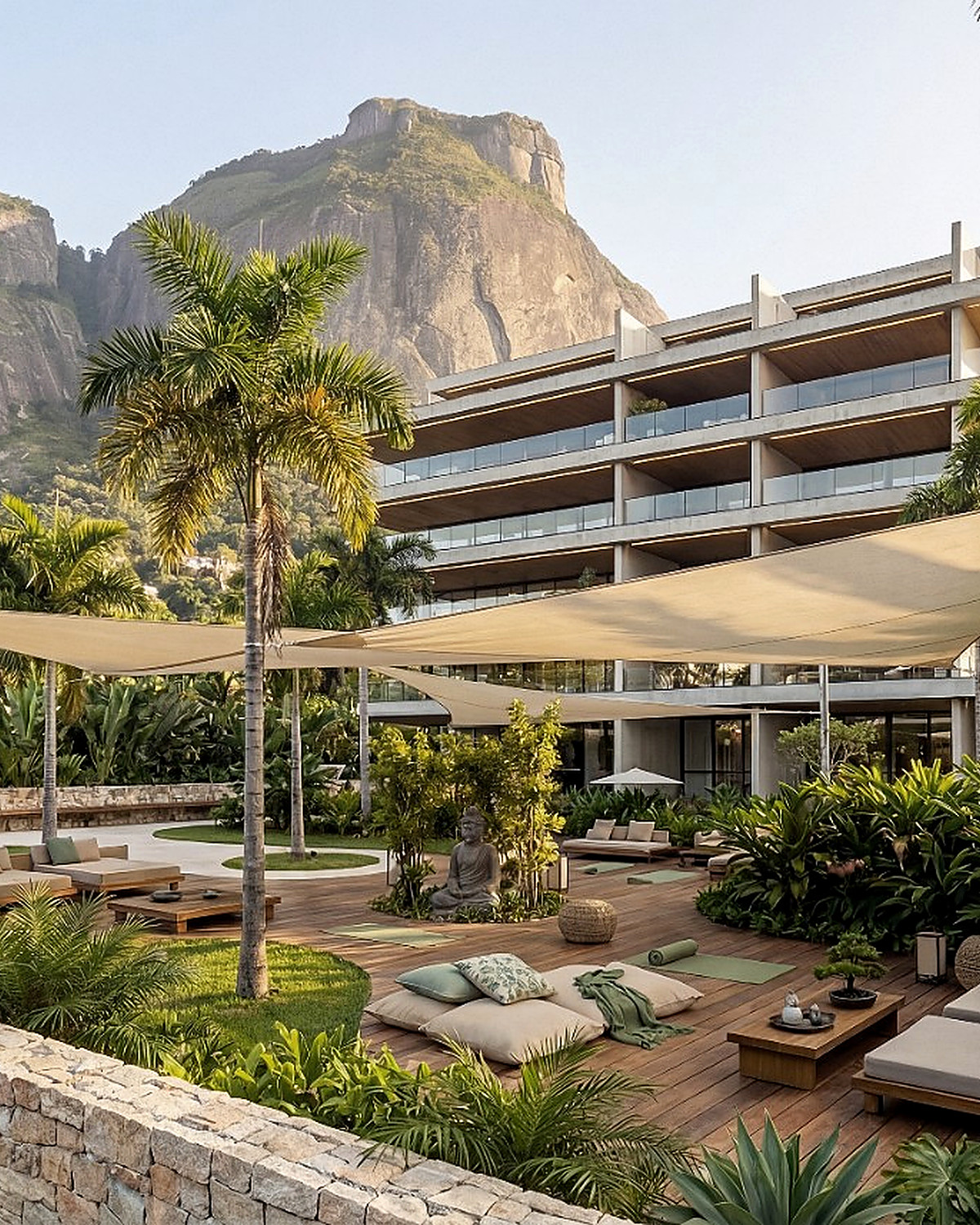 Área externa e jardins do lançamento Vista Joá em São Conrado junto à Pedra da Gávea Área externa e jardins do lançamento Vista Joá em São Conrado junto à Pedra da Gávea
