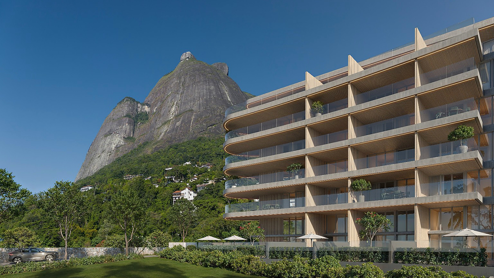 Fachada do lançamento Vista Joá Martins Ferreira em São Conrado com a Pedra da Gávea Fachada do lançamento Vista Joá Martins Ferreira em São Conrado com a Pedra da Gávea